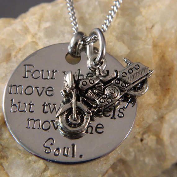 Four Wheels Move the Body, but Two Wheels move the Soul Motorcycle Necklace